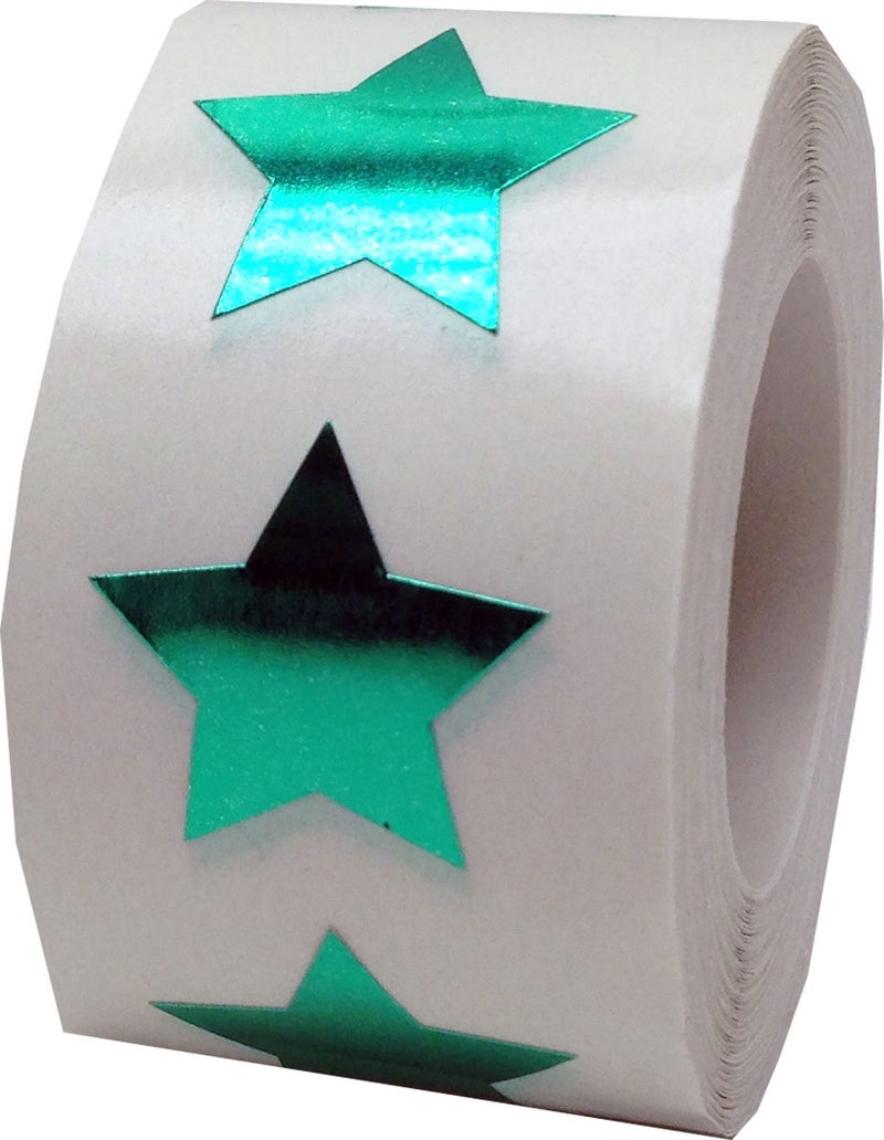 InStockLabels.com Metallic Green Star Shape Stickers 0.75 Inch 500 Adhesive Labels - Image 1
